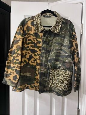 Patchwork Camo & Leopard Print Jacket